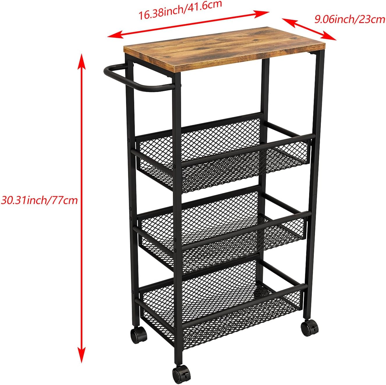 Slim Rolling Storage Cart, 5-Tier Narrow Kitchen Organizer with Wheels, Metal Utility Cart for Small Spaces