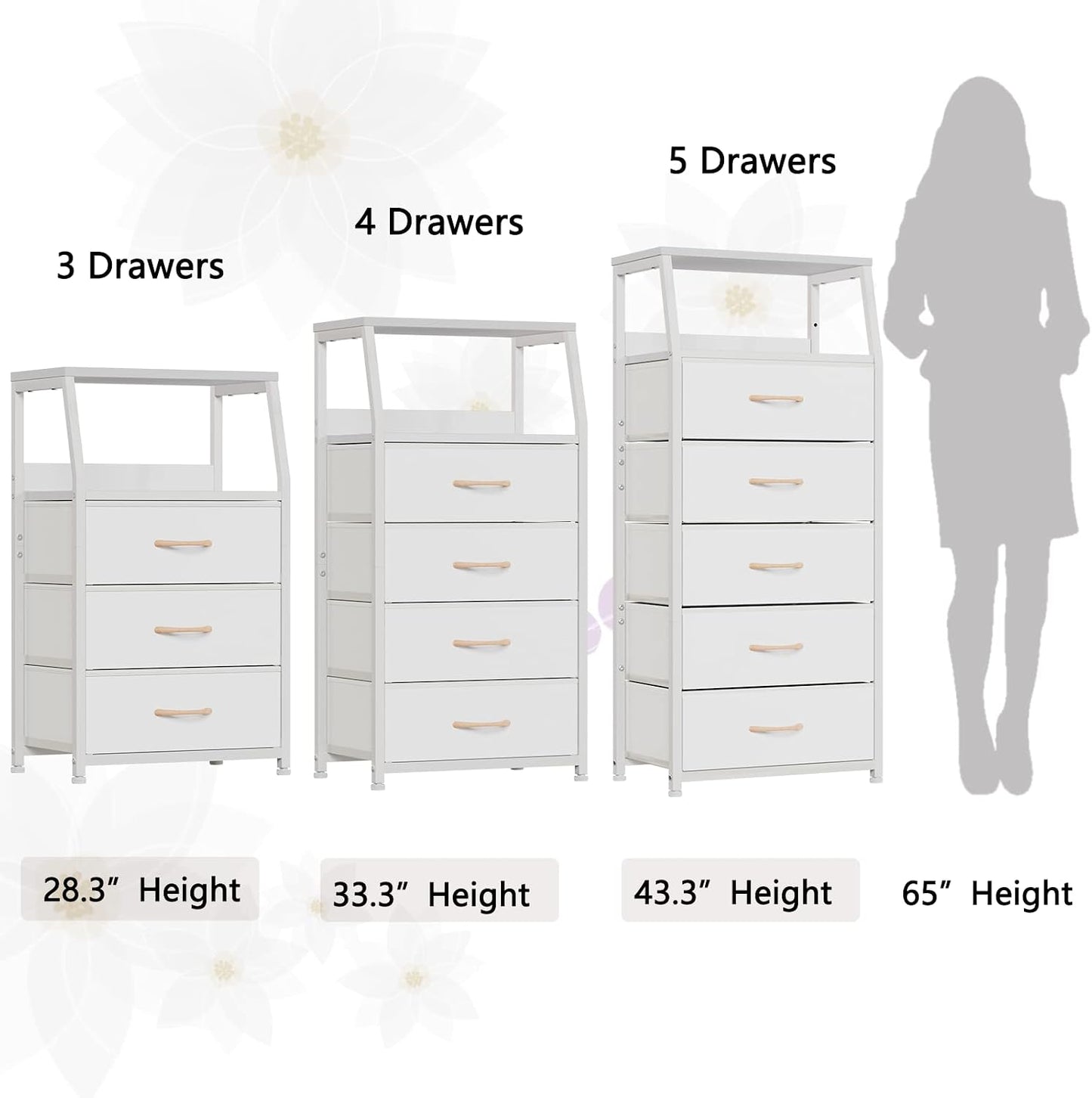 Tall Fabric Drawer Dresser, Narrow Storage Chest with Wooden Top & Metal Frame, Modern Bedroom Organizer