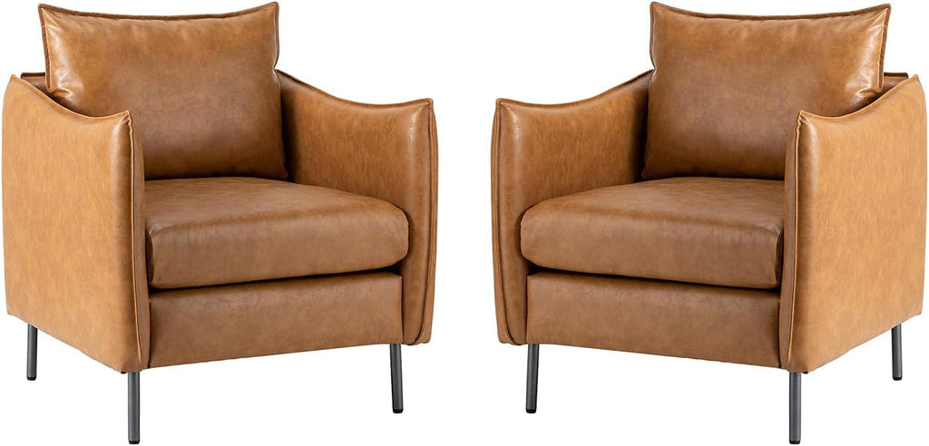 Modern Faux Leather Club Chair with Tufted Design and Wooden Frame