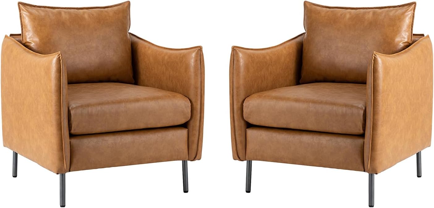 Modern Faux Leather Club Chair with Tufted Design and Wooden Frame