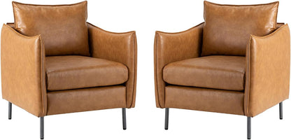 Modern Faux Leather Club Chair with Tufted Design and Wooden Frame