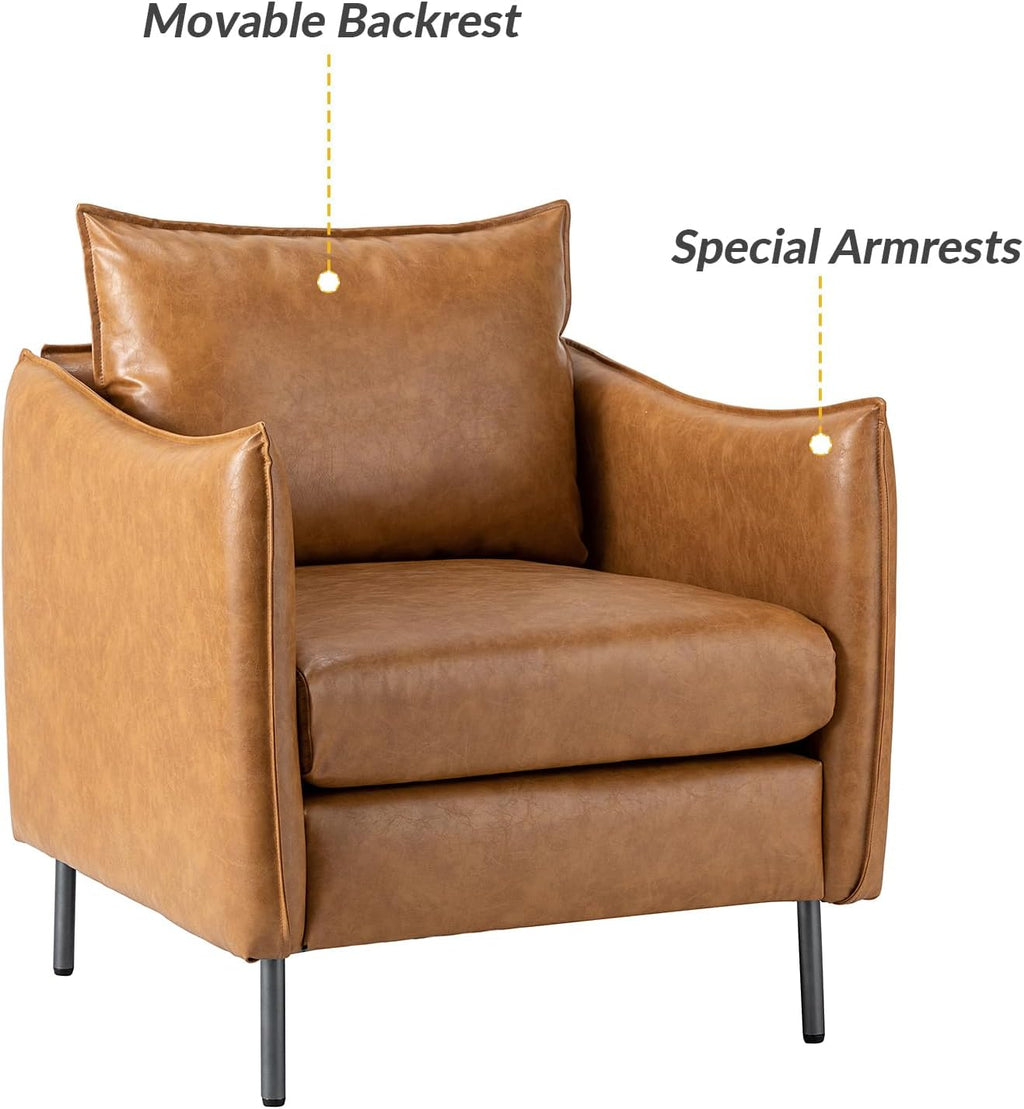 Modern Faux Leather Club Chair with Tufted Design and Wooden Frame