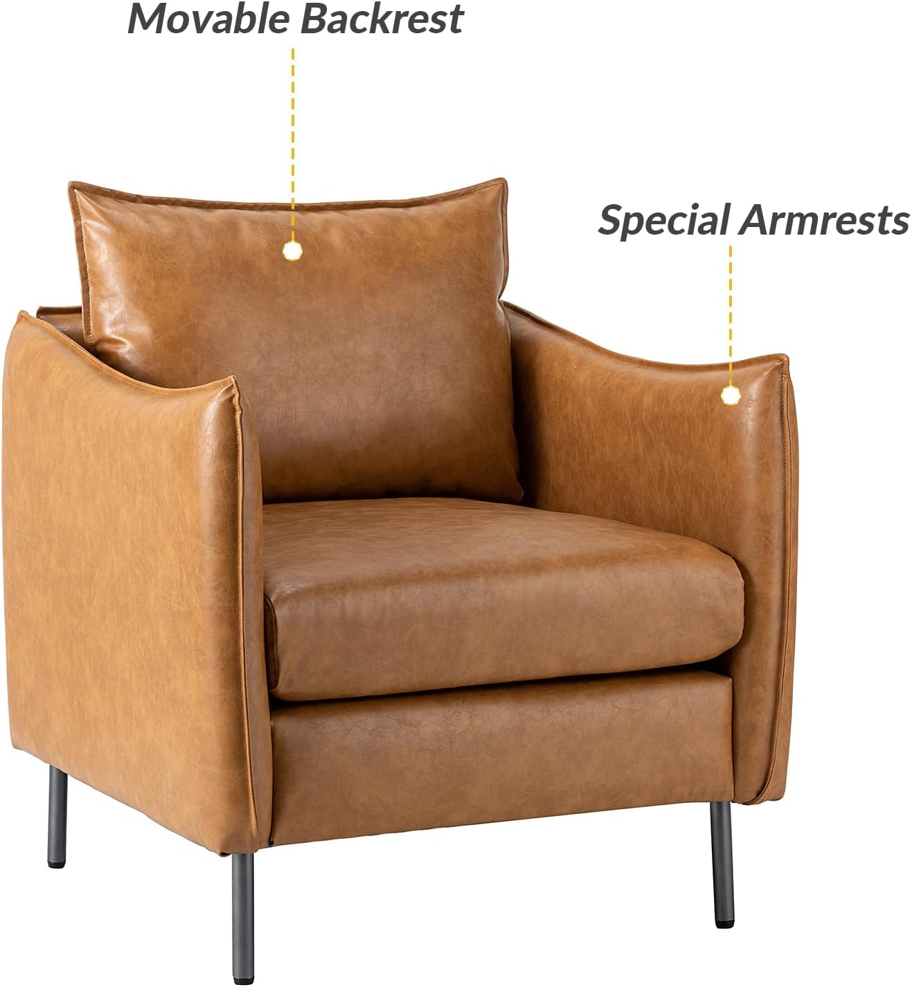 Modern Faux Leather Club Chair with Tufted Design and Wooden Frame