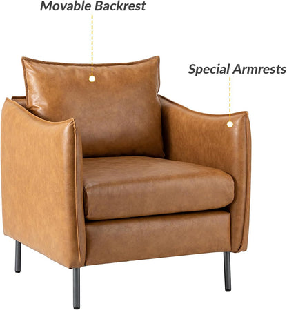 Modern Faux Leather Club Chair with Tufted Design and Wooden Frame