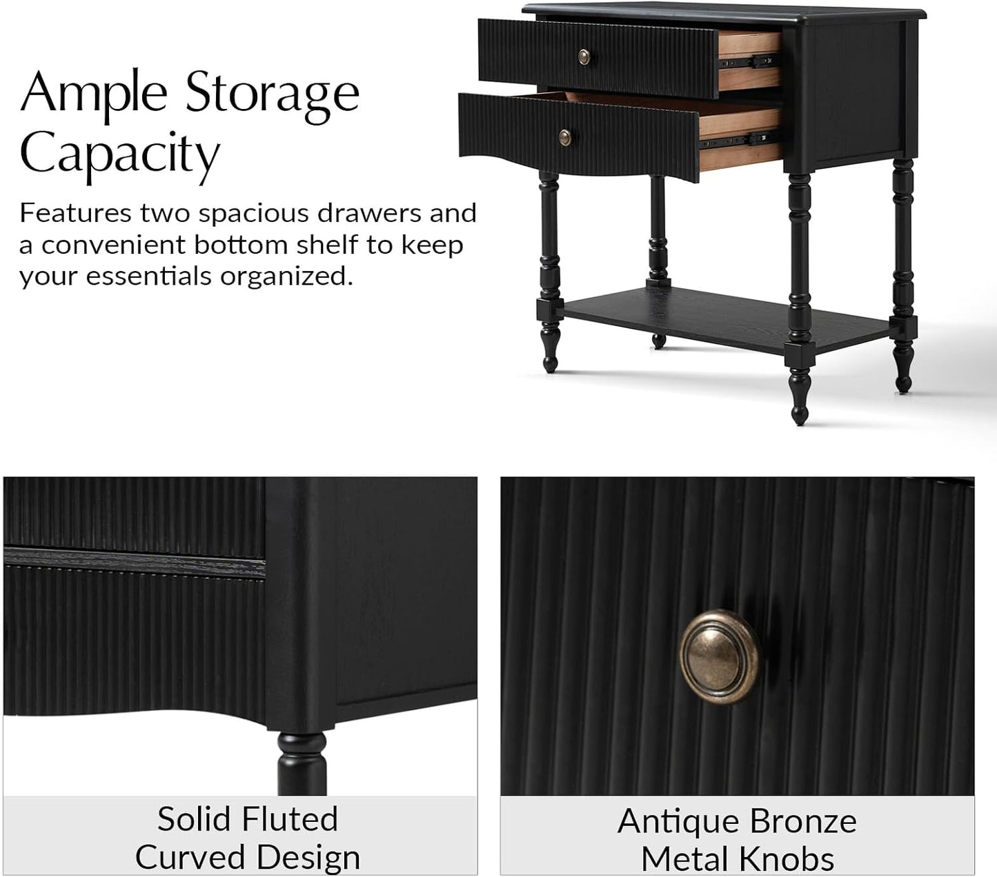 Modern 3-Tier Side Table with Built-In Charging Station and Solid Wood Frame