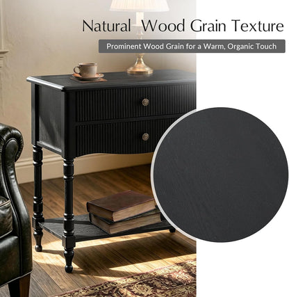 Modern 3-Tier Side Table with Built-In Charging Station and Solid Wood Frame