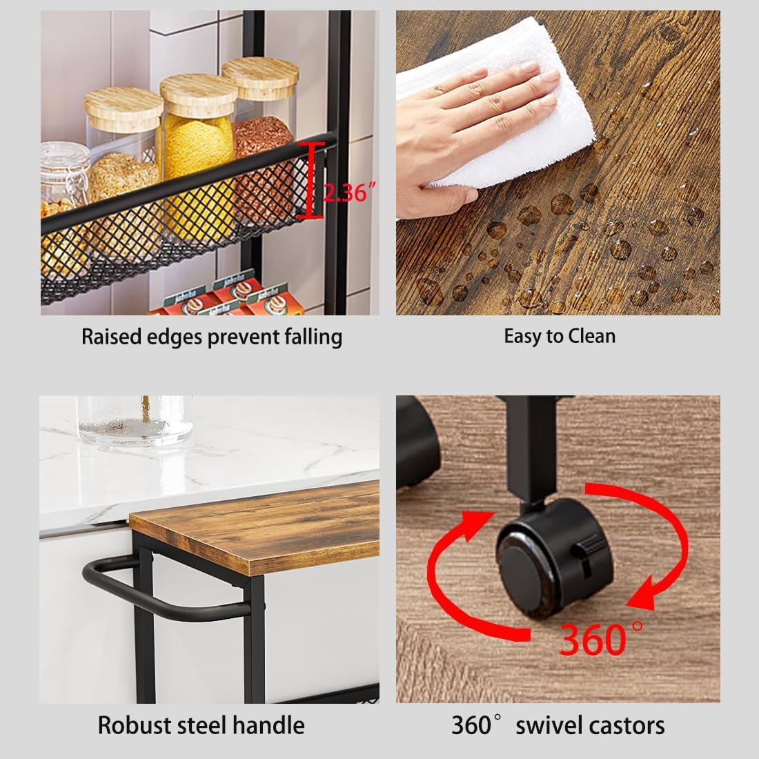 Slim Rolling Storage Cart, 5-Tier Narrow Kitchen Organizer with Wheels, Metal Utility Cart for Small Spaces