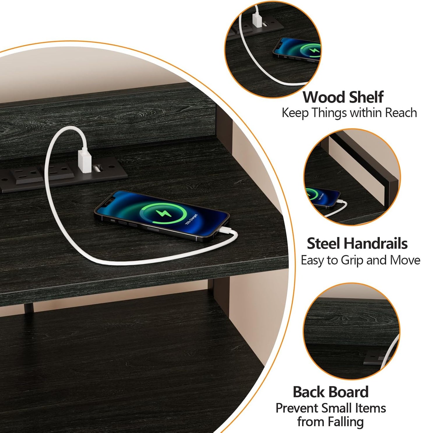 LED Nightstand with Charging Station, 4-Drawer Fabric Dresser, RGB Tall Bedside Table with Open Shelves