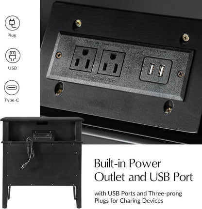 Hidden Storage Nightstand with Charging Station and Pull-Out Shelf