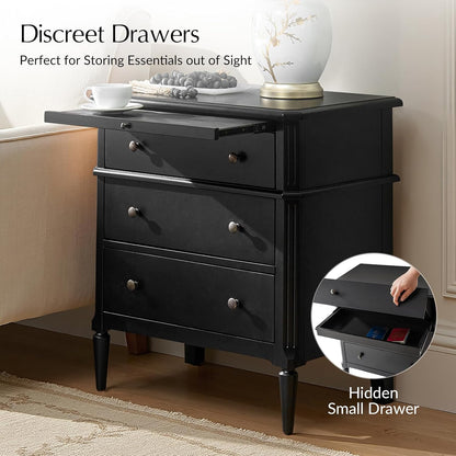 Hidden Storage Nightstand with Charging Station and Pull-Out Shelf