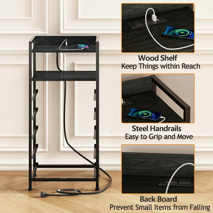 LED Nightstand with Charging Station, 4-Drawer Fabric Dresser, RGB Tall Bedside Table with Open Shelves