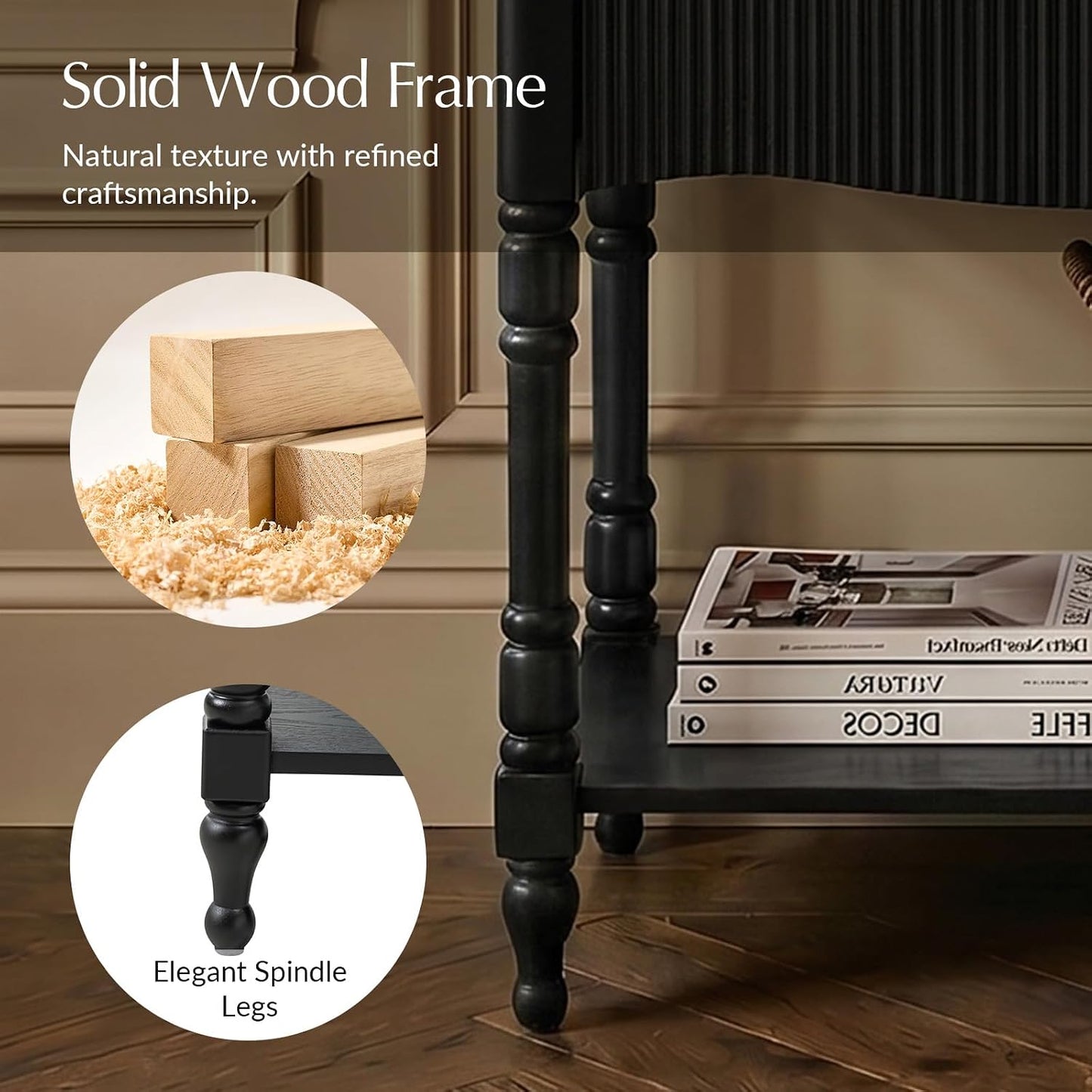 Modern 3-Tier Side Table with Built-In Charging Station and Solid Wood Frame