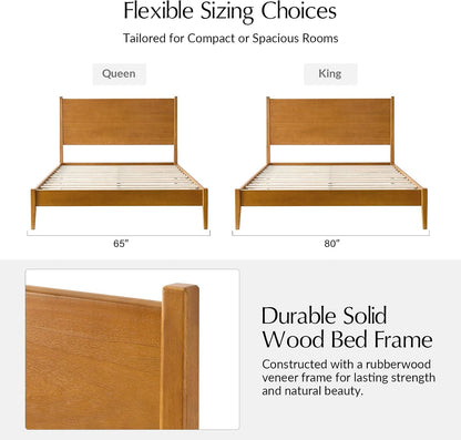 Complete Mid-Century Modern Bedroom Set with Bed Frame and Two Smart Nightstands