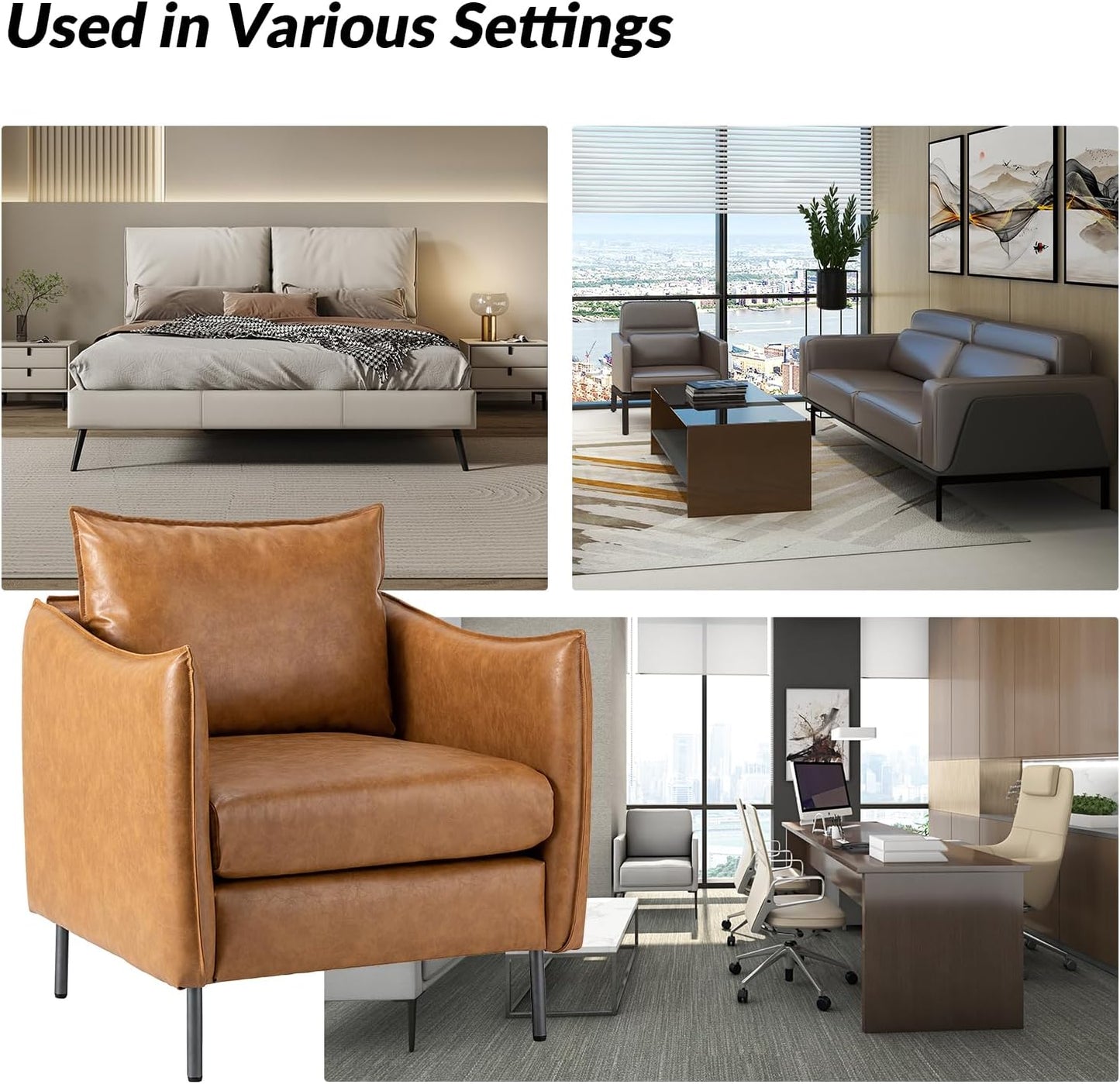 Modern Faux Leather Club Chair with Tufted Design and Wooden Frame