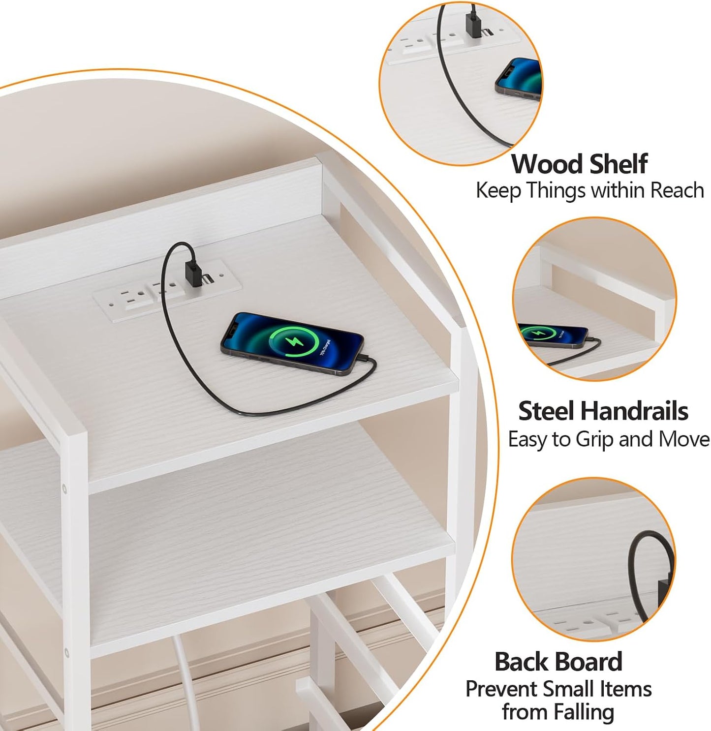 LED Nightstand with Charging Station, 4-Drawer Fabric Dresser, RGB Bedside Table with Open Shelf Storage