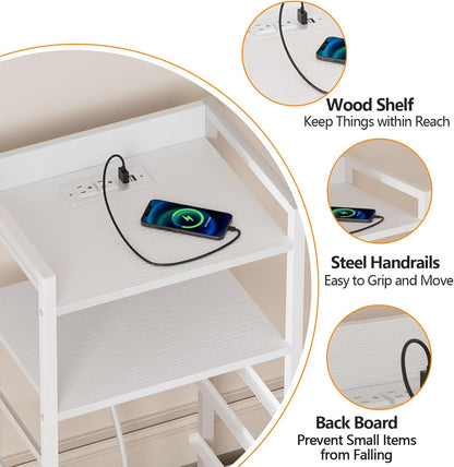LED Nightstand with Charging Station, 4-Drawer Fabric Dresser, RGB Bedside Table with Open Shelf Storage