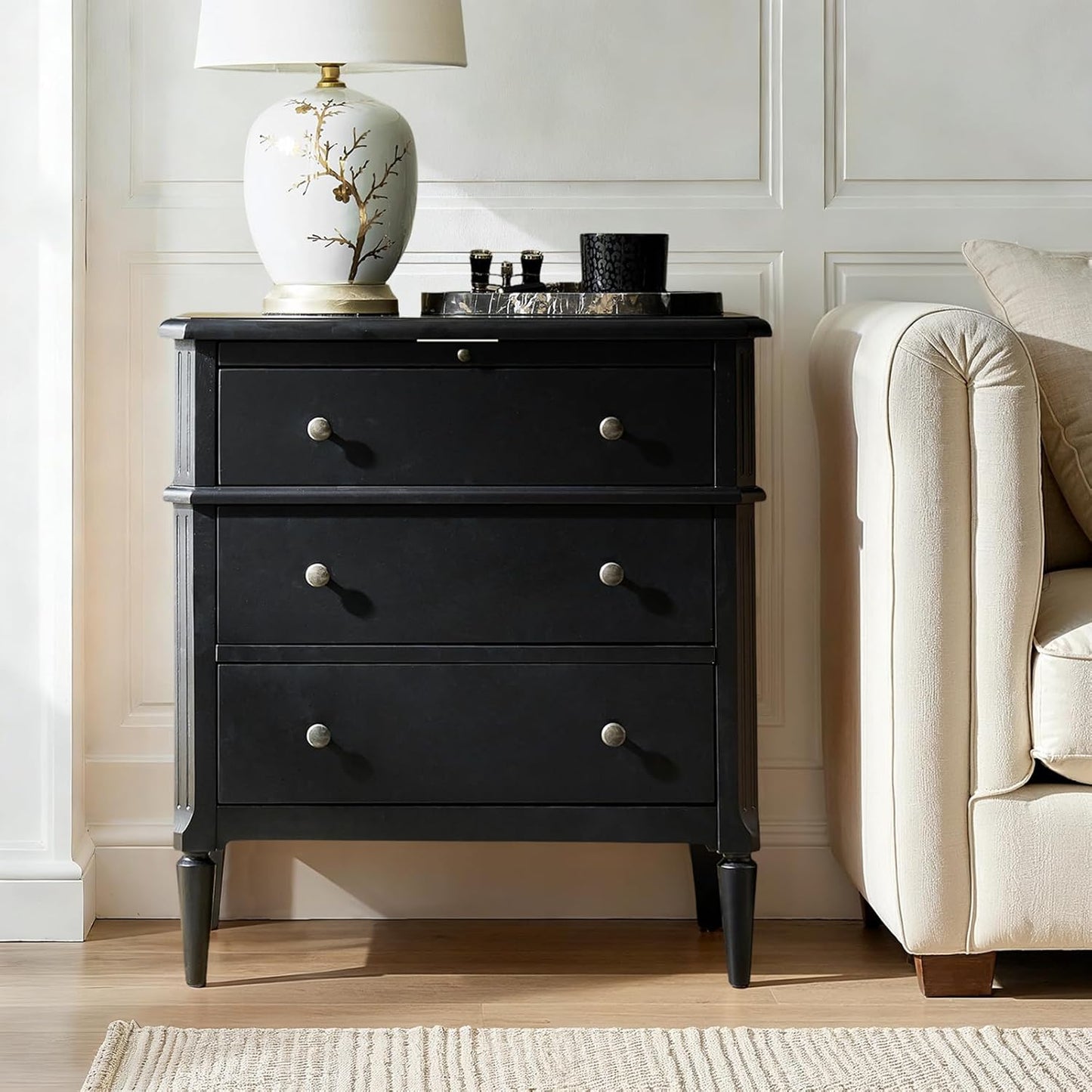 Hidden Storage Nightstand with Charging Station and Pull-Out Shelf