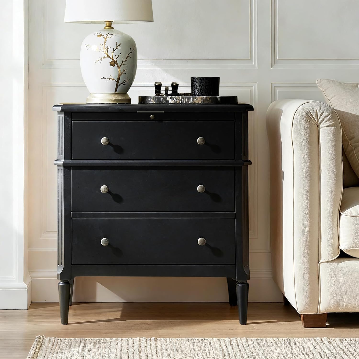 Hidden Storage Nightstand with Charging Station and Pull-Out Shelf