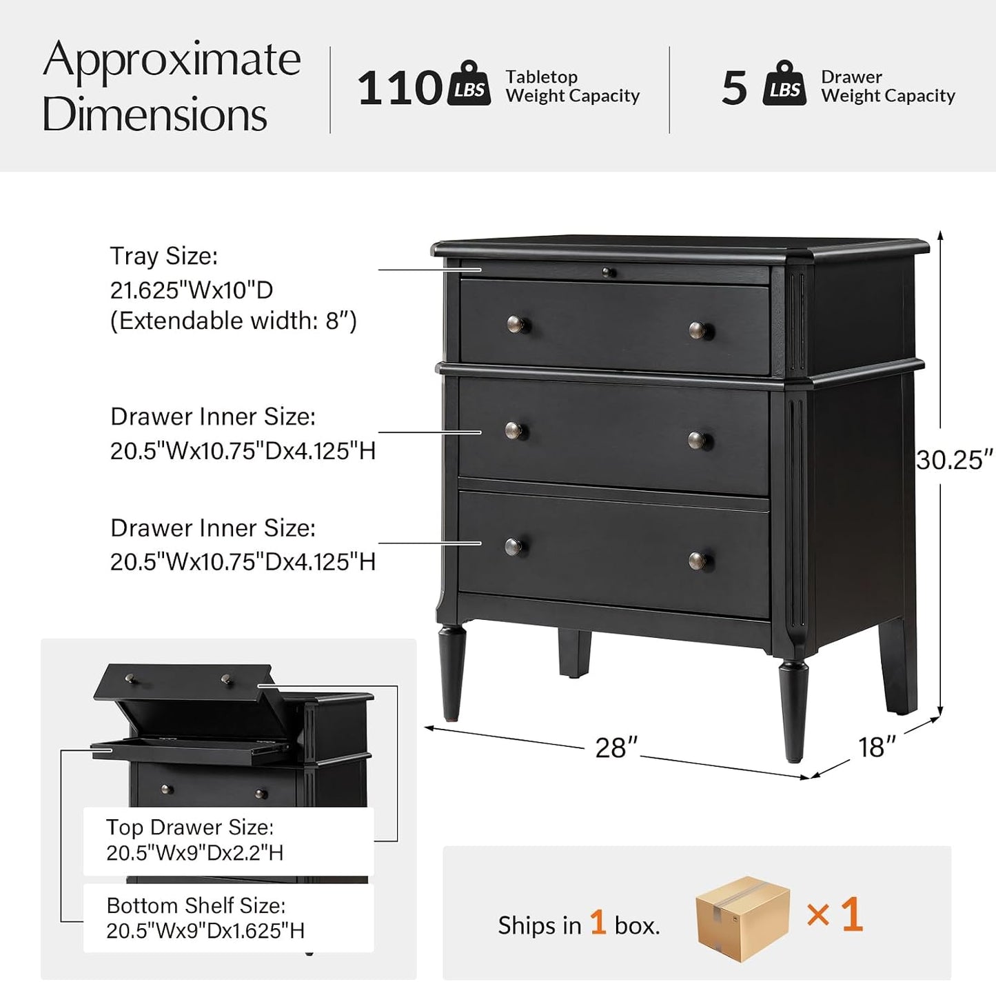 Hidden Storage Nightstand with Charging Station and Pull-Out Shelf