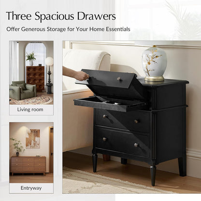Hidden Storage Nightstand with Charging Station and Pull-Out Shelf
