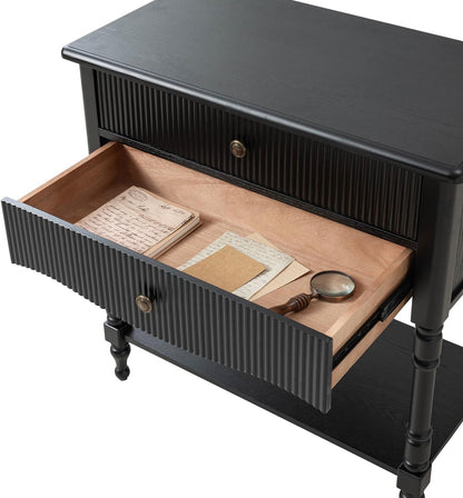 Modern 3-Tier Side Table with Built-In Charging Station and Solid Wood Frame
