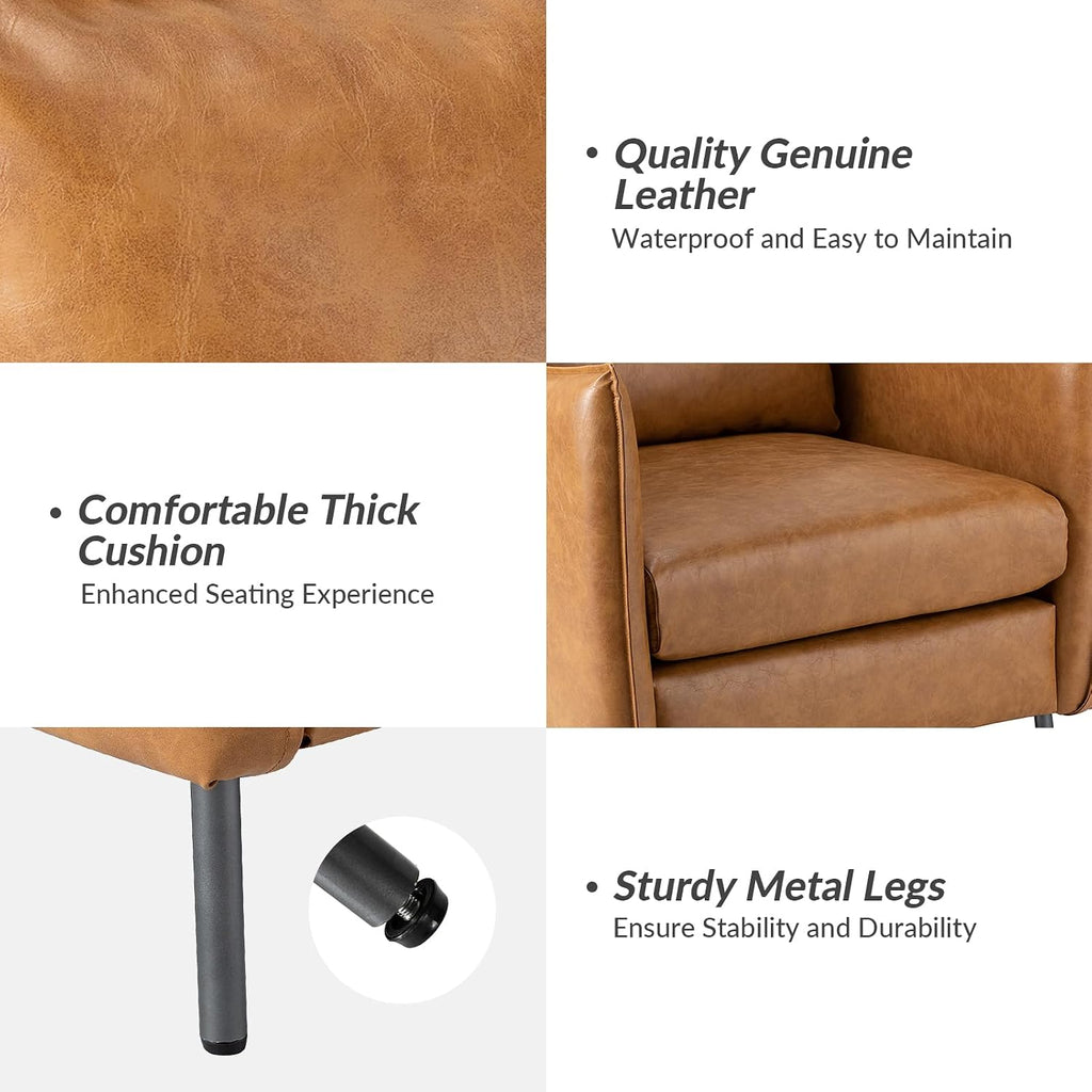 Modern Faux Leather Club Chair with Tufted Design and Wooden Frame