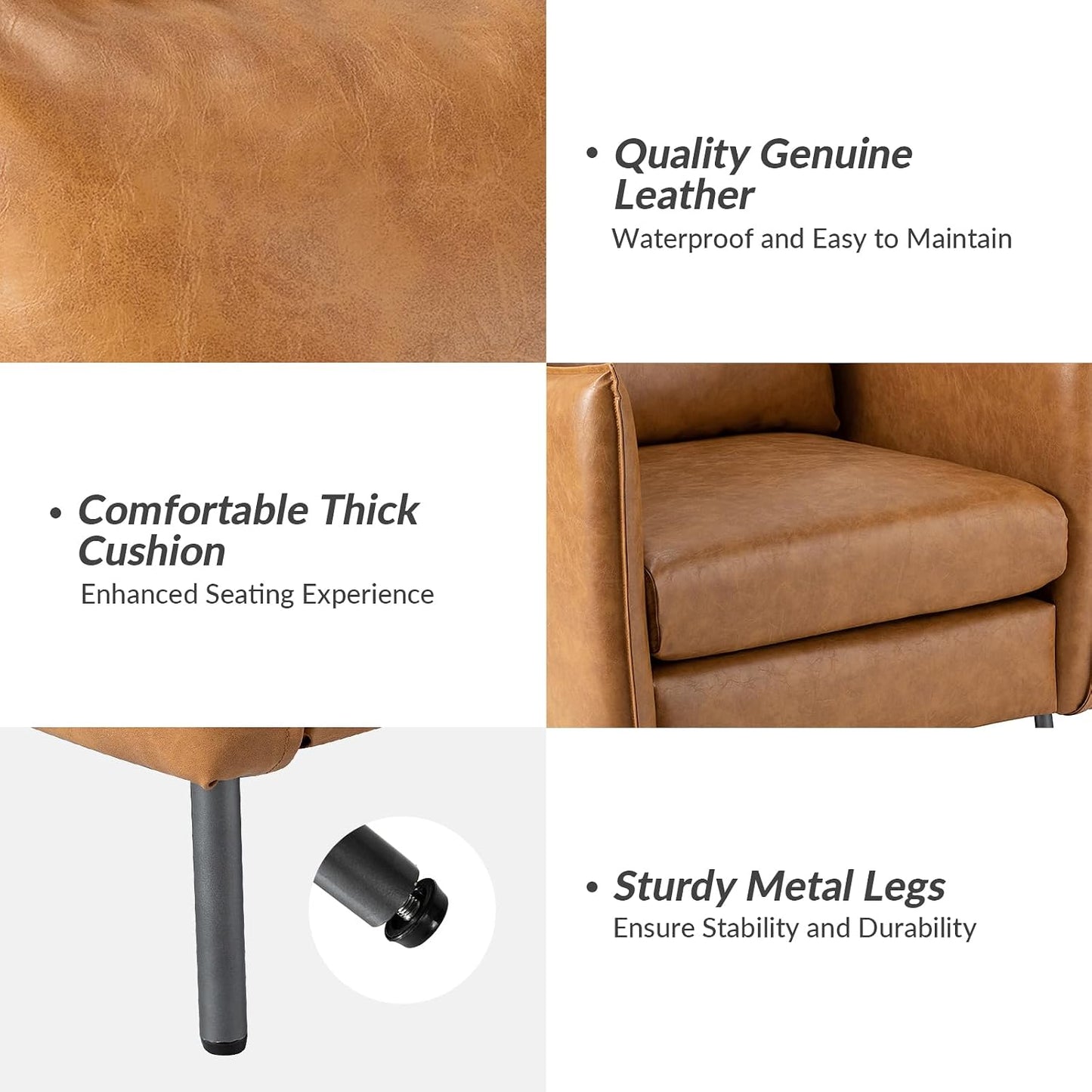 Modern Faux Leather Club Chair with Tufted Design and Wooden Frame