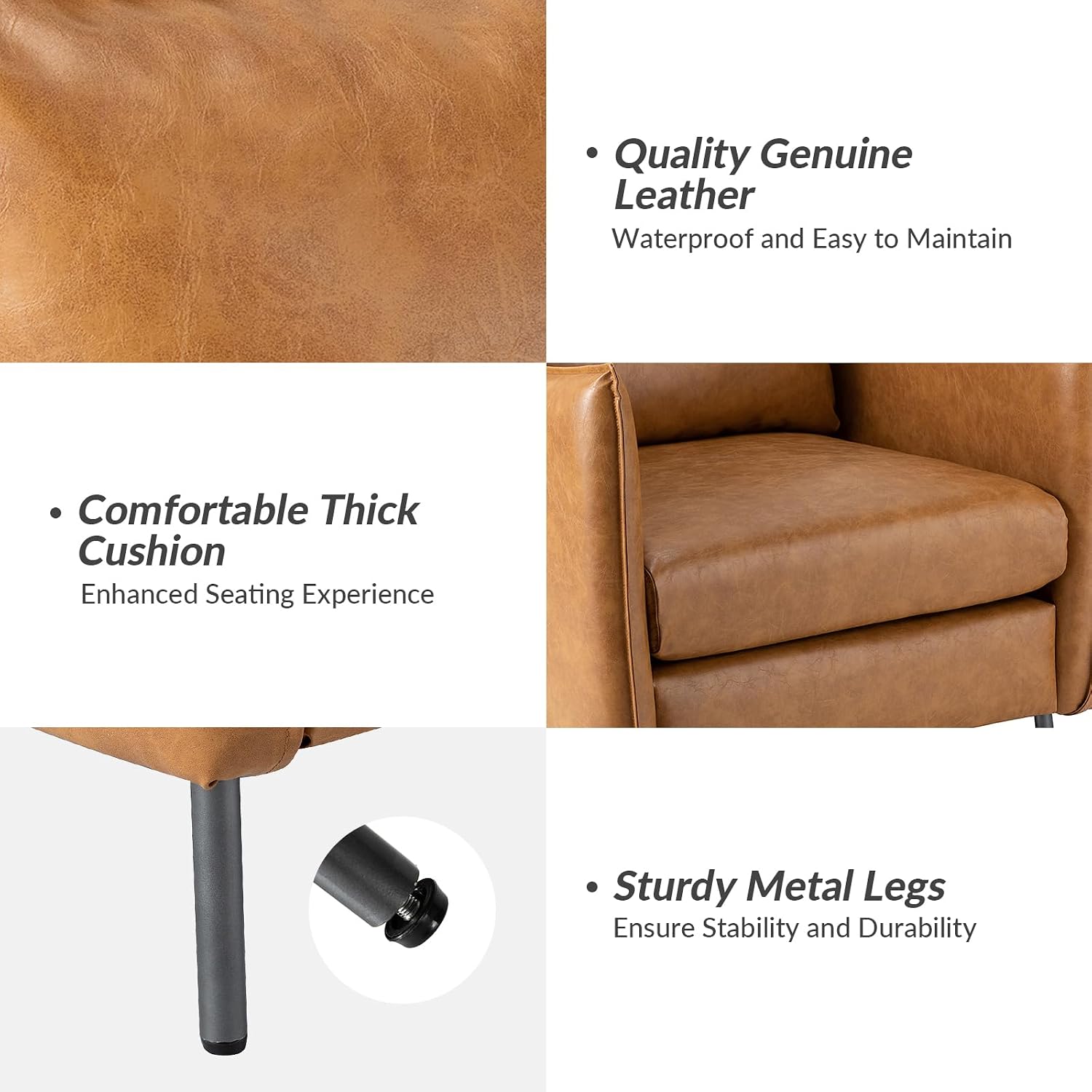 Modern Faux Leather Club Chair with Tufted Design and Wooden Frame