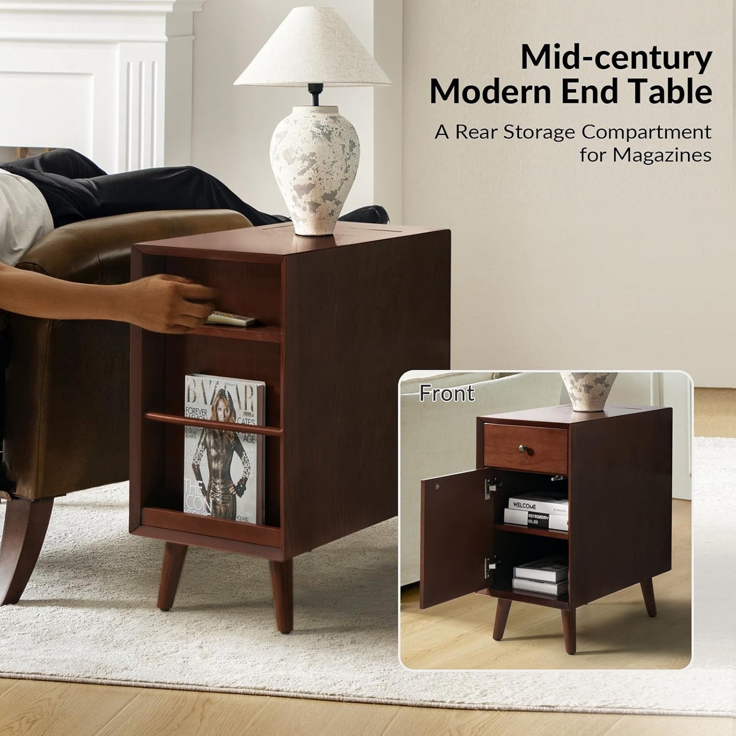 Mid-Century Modern Sideboard with Charging Station and Multifunctional Storage Design