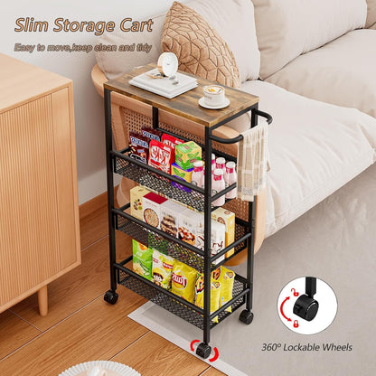 Slim Rolling Storage Cart, 5-Tier Narrow Kitchen Organizer with Wheels, Metal Utility Cart for Small Spaces