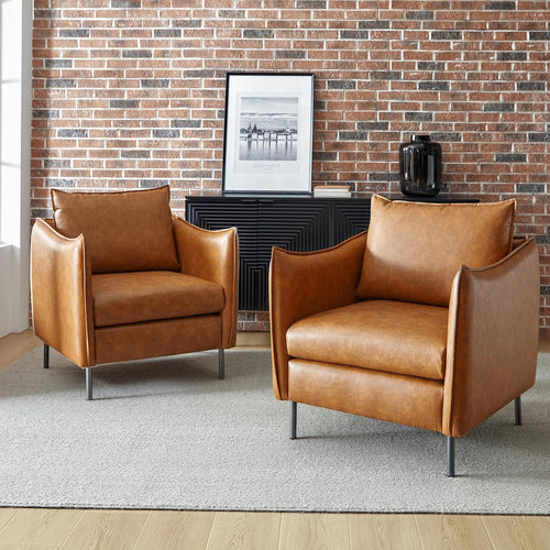 Modern Faux Leather Club Chair with Tufted Design and Wooden Frame