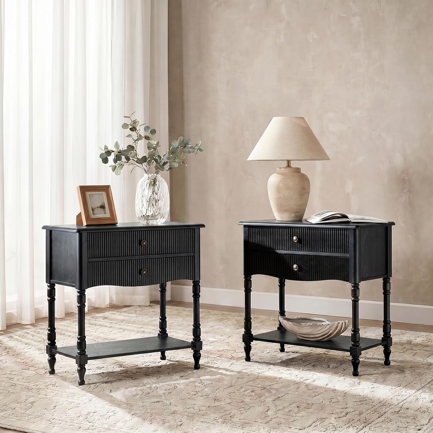 Modern 3-Tier Side Table with Built-In Charging Station and Solid Wood Frame