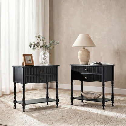 Modern 3-Tier Side Table with Built-In Charging Station and Solid Wood Frame