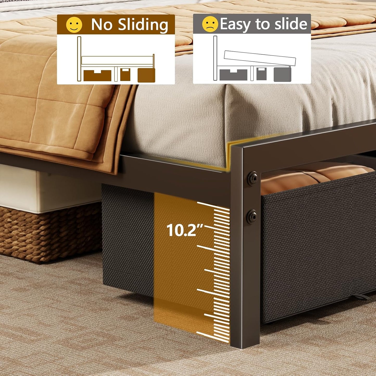 LED Bed Frame with Storage Drawers, Metal Mesh Headboard with Charging Station, RGB Platform Bed