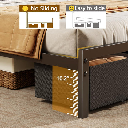 LED Bed Frame with Storage Drawers, Metal Mesh Headboard with Charging Station, RGB Platform Bed